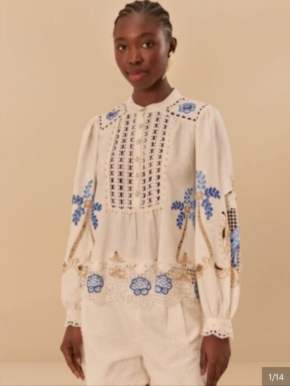 Farm Rio Romantic Richelieu Off-White Blouse - Picture 4 of 6